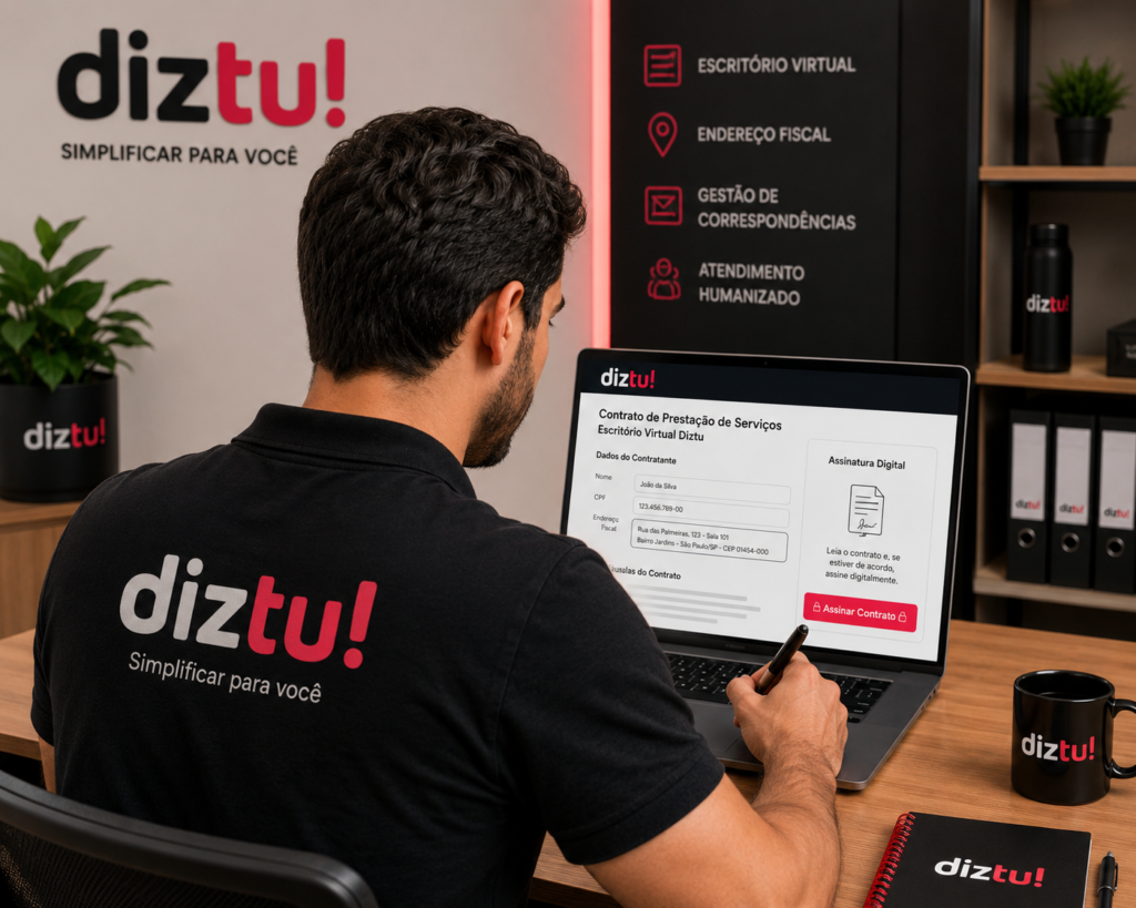 empresário realizando a assinatura de contrato online de um escritório virtual